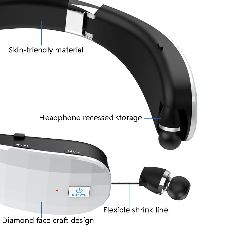 Telescopic Neck-Mounted Folding Bluetooth Earphone, Black, White – Waterproof, Bluetooth