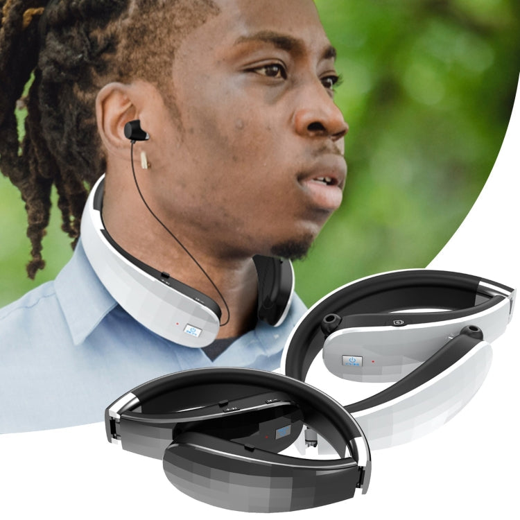 Telescopic Neck-Mounted Folding Bluetooth Earphone, Black, White – Waterproof, Bluetooth