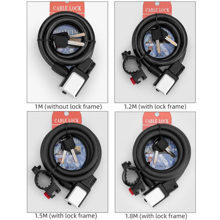 BG-0518 Mountain Bike Portable Anti-Theft Bold Cable Lock, Length:, 1.5m With Lock Frame, 1.8m With Lock Frame – Anti-Scratch, Wear-resistant