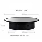 20cmTwo-Way Turntable Display Stand Video Shooting Props Turntable, White Mirror, Black Mirror, Black+Black Velvet, White + White Velvet, White Bottom Black Velvet
