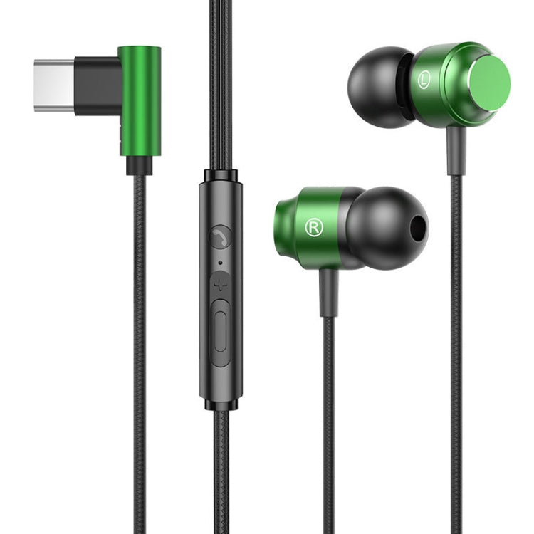 TS902 Metal In-Ear USB-C / Type-C Game Earphone, Cable Length: 1.2m, Red, Green, Black, Silver Gray – Aluminum Alloy Green