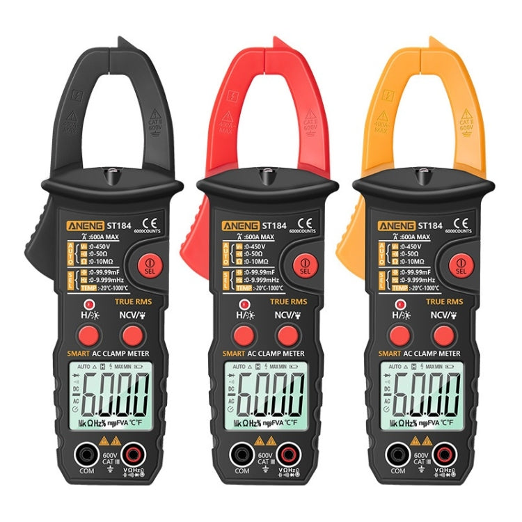 ANENG ST180 Digital Display Clamp AC & DC Intelligent Voltage Multimeter, Red, Black, Yellow – Durable Build, Easy to Use