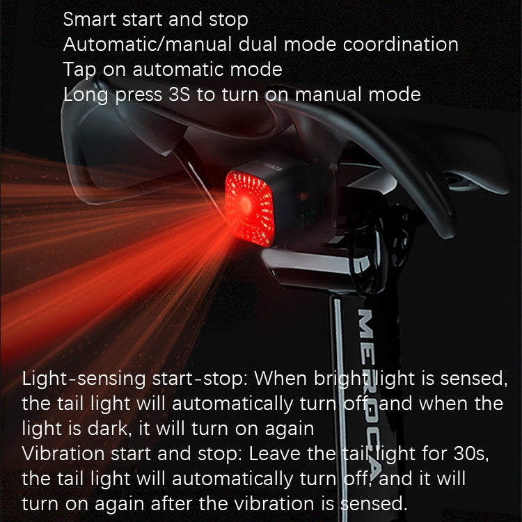 MEROCA XC02 Smart Light-Sensitive Brake Induction Taillight, Cushion Mounting, Pipe Mounting – Waterproof, Wear-resistant, Aluminum Alloy