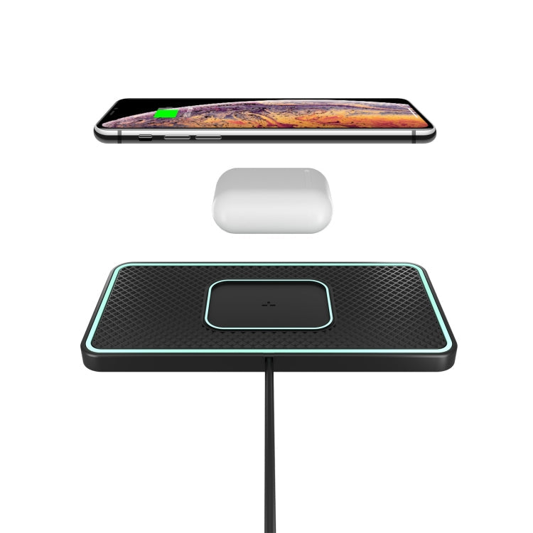 C1-PRO 2 In 1 Car Wireless Charging Anti-Slip Pad With Luminous For AirPods / iPhone, C1PRO Black C1PRO Black