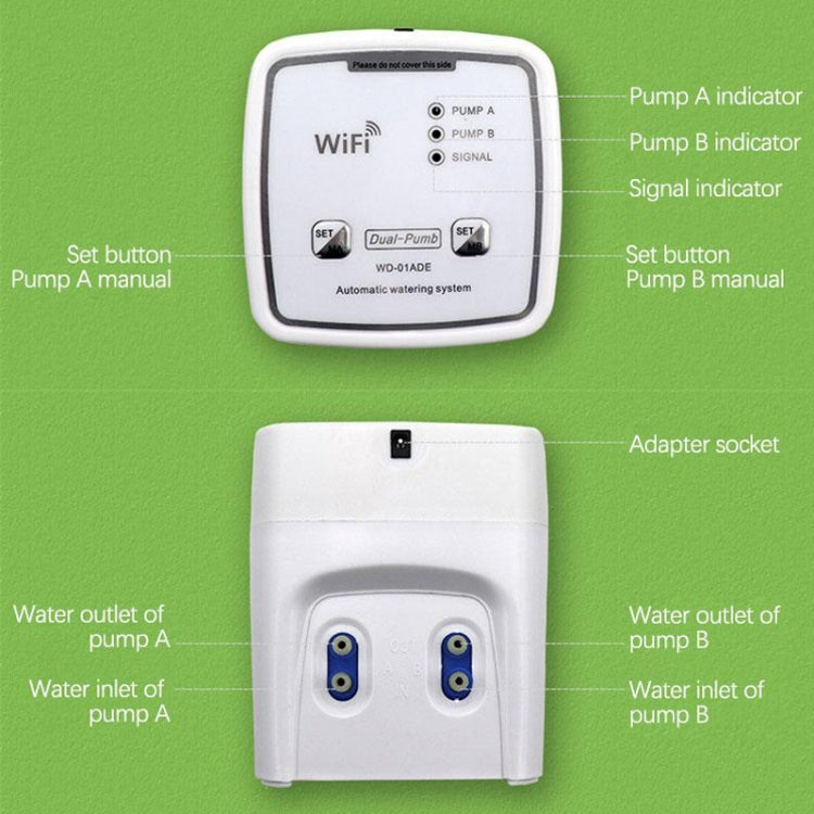 WD-01ADE WIFI Gardening Drip Irrigation Controller, Double Pump 15 Pots, Double Pump 20 Pots