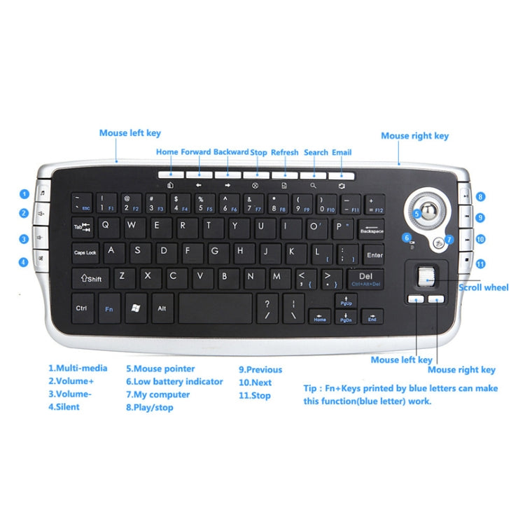 MY-10 2.4G 78 Keys 1200 DPI Mini Wireless Trackball Keyboard Wireless Keyboard And Mouse Set – Ultra-thin