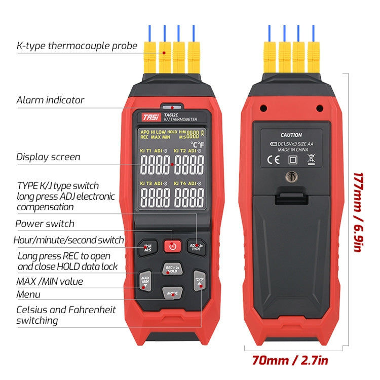 TASI Contact Temperature Meter K-Type Thermocouple Probe Thermometer, Style:, TA612A Single Channel, TA612B Dual Channels, TA612C 4 Channels – Durable Build, Easy to Use