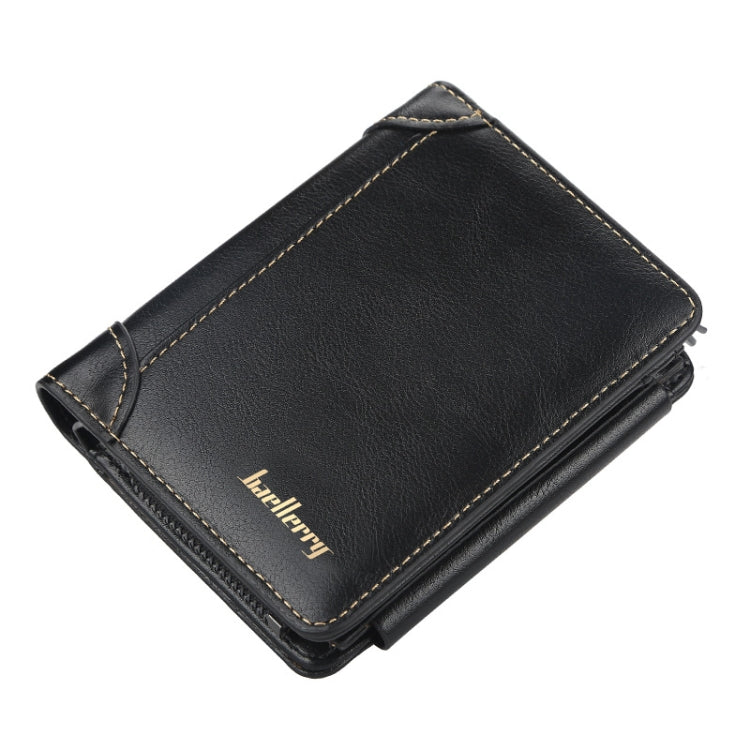 Baellerry D9159 Men Short Tri-Fold Zip Coin Purse Thin Card Holder, Black, Brown, Coffee Black