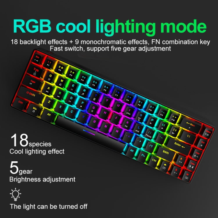ZIYOU LANG T8 68 Keys RGB Luminous Gaming Mechanical Keyboard, Cable Length:1.6m, T8 Black Green Shaft, T8 Black Tea Shaft, T8 White Green Shaft, T8 White Red Shaft, T8 Blue Green Shaft, T8 Pink Green Shaft – Wear-resistant