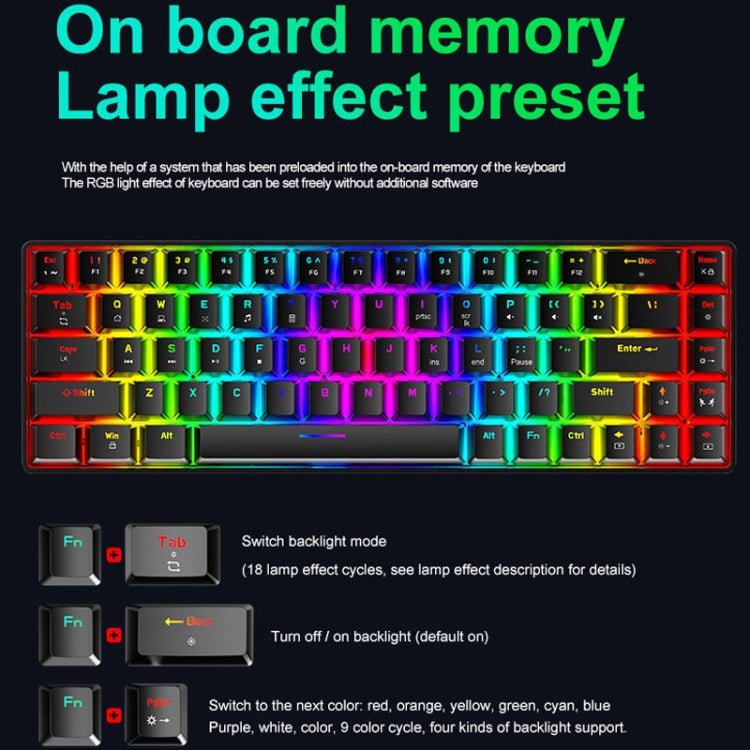 ZIYOU LANG T8 68 Keys RGB Luminous Gaming Mechanical Keyboard, Cable Length:1.6m, T8 Black Green Shaft, T8 Black Tea Shaft, T8 White Green Shaft, T8 White Red Shaft, T8 Blue Green Shaft, T8 Pink Green Shaft – Wear-resistant