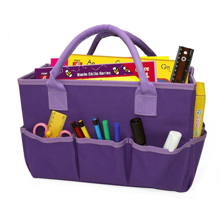Large Capacity Foldable Polyester Stationery Storage Bag with Handles Purple