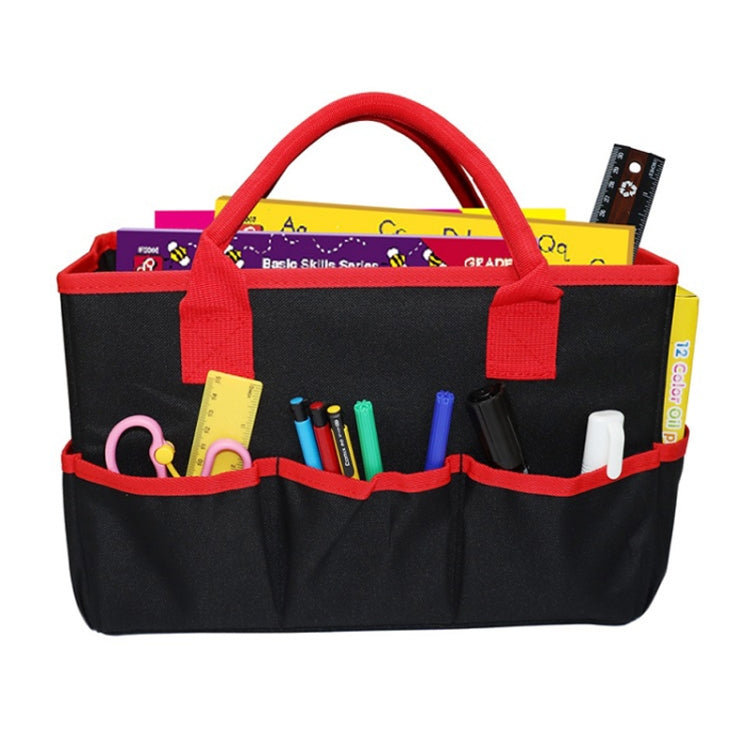 Large Capacity Foldable Polyester Stationery Storage Bag with Handles Black