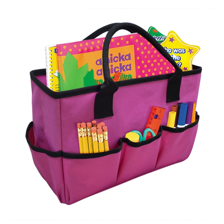 Large Capacity Foldable Polyester Stationery Storage Bag with Handles Plum Red