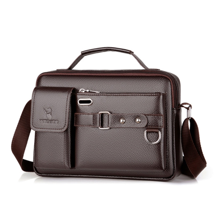 WEIXIER D235 Men Shoulder Bag Portable PU Leather Handbag – Wear-resistant, Leather Litchi Texture Brown