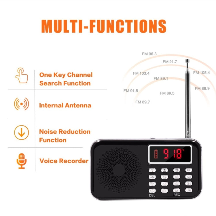 Y-619 FM/AM Mini Radio MP3 Rechargeable Music Player Support TF/SD Card with LED Display, Red, Gold, Blue, Black