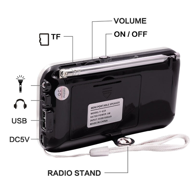 Y-619 FM/AM Mini Radio MP3 Rechargeable Music Player Support TF/SD Card with LED Display, Red, Gold, Blue, Black