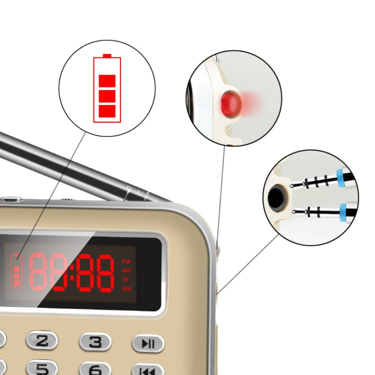 Y-619 FM/AM Mini Radio MP3 Rechargeable Music Player Support TF/SD Card with LED Display, Red, Gold, Blue, Black