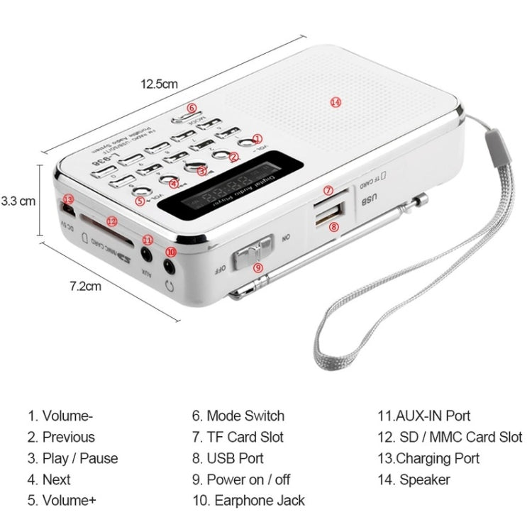 L-938 MP3 Audio Player FM Radio Support SD MMC Card AUX-IN Earphone-out, Blue, Red, Pink, White, Black