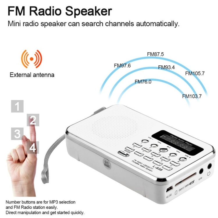 L-938 MP3 Audio Player FM Radio Support SD MMC Card AUX-IN Earphone-out, Blue, Red, Pink, White, Black