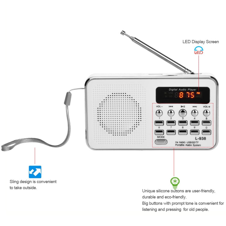 L-938 MP3 Audio Player FM Radio Support SD MMC Card AUX-IN Earphone-out, Blue, Red, Pink, White, Black