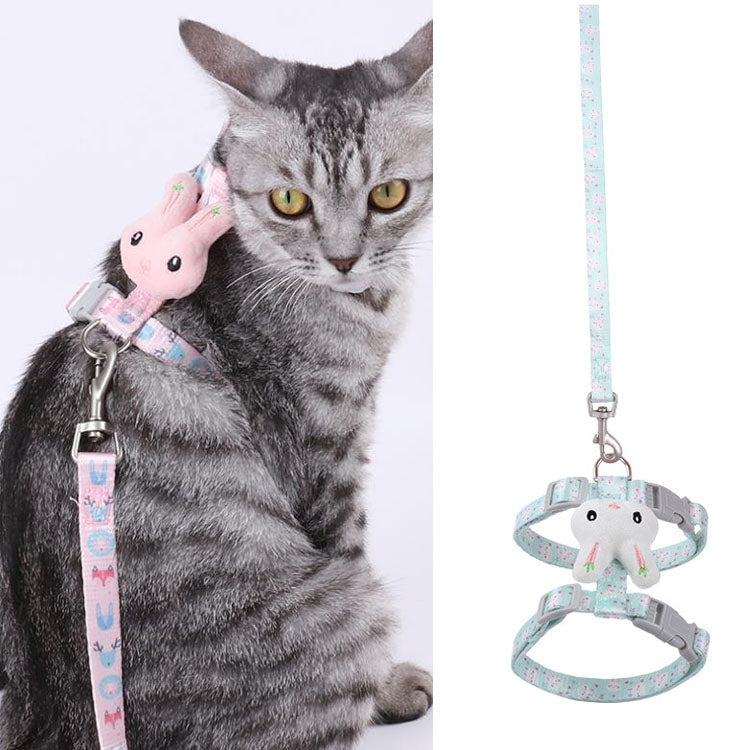 Rabbit Head Type Cat Traction Rope Anti-breakaway Adjustable Cat Leash, Small Suitable for Within 3kg, Large Suitable for 3-6kg Small Suitable for Within 3kg Green