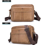 BULL CAPTAIN Double Layer Leather One Shoulder Messenger Bag For Men, Yellow Brown, Beige, Iron Blue