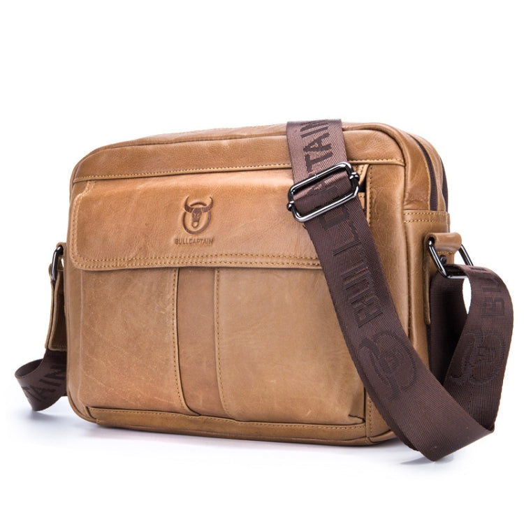 BULL CAPTAIN Double Layer Leather One Shoulder Messenger Bag For Men, Yellow Brown, Beige, Iron Blue Yellow Brown