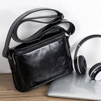 BULL CAPTAIN Leather Shoulder Messenger Bag For Men, Cool Black, Brown, Smog Blue, Dark Night Green Cool Black