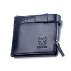 BULL CAPTAIN Anti-theft Brush Leather Wallet For Men, Blue, Black, Brown, Grey – Waterproof, Magnetic, Leather Blue