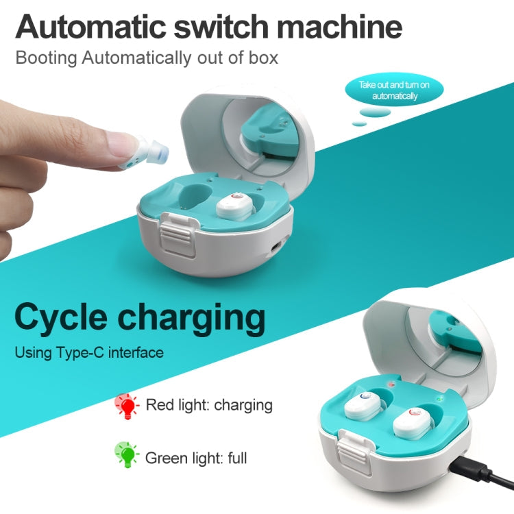 TWS On-Ear Sound Amplifier Hearing Aid with Charging Compartment, White, Black, Skin Color
