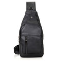 Casual Men Chest Bag First Layer Cowhide Messenger Bag Black