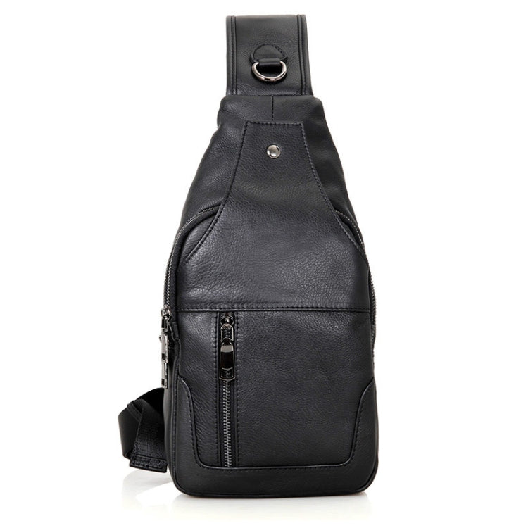 Casual Men Chest Bag First Layer Cowhide Messenger Bag Black