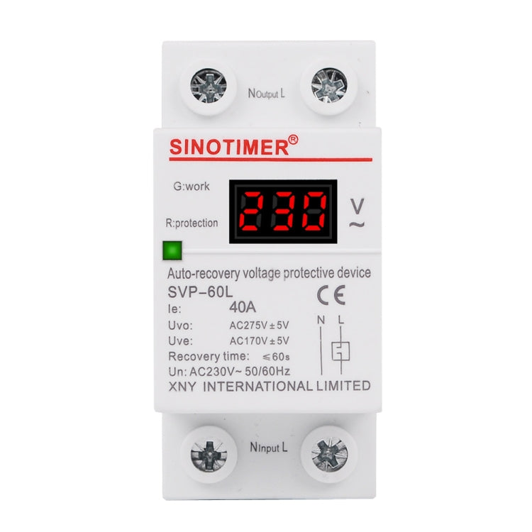 SINOTIMER 220V 40A LED Digital Display Delay Automatic Reset Under-voltage Protector, SVP-60L SVP-60L