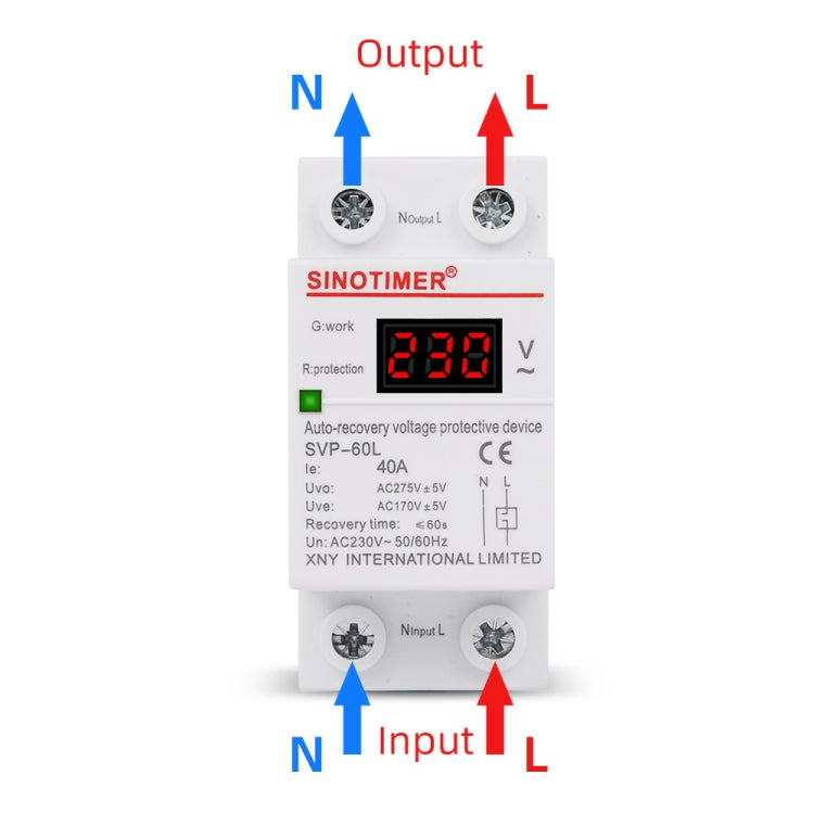 SINOTIMER 220V 40A LED Digital Display Delay Automatic Reset Under-voltage Protector, SVP-60L