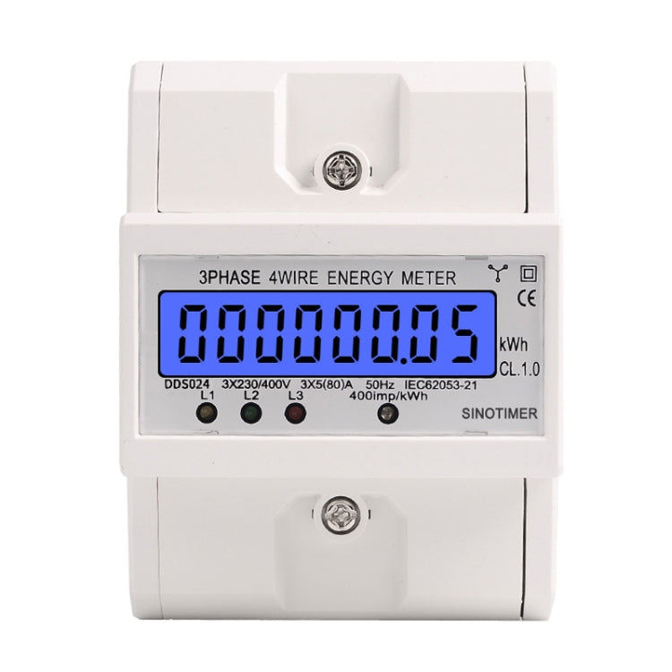 SINOTIMER Three-Phase Backlight Display Rail Type Electricity Meter 5-100A 400V, DDS024, DDS024T DDS024 DDS024 White Shell