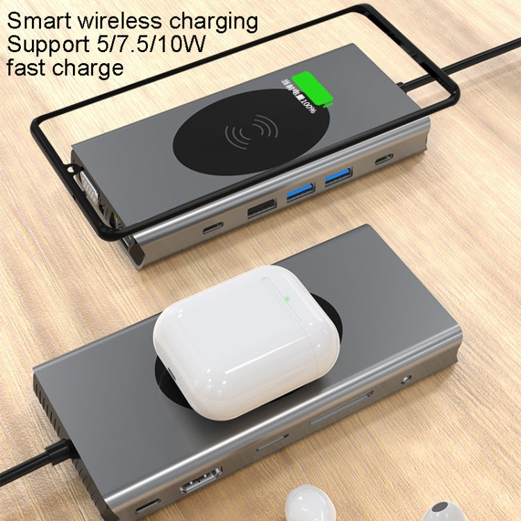 BX13V 13 In 1 Type-C Docking Station Wireless Charging Hub, BX13V – Fast Charging, Wireless Charging, Aluminum Alloy