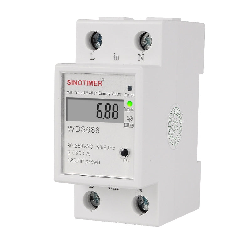 SINOTIMER WDS688 Smart WiFi Single-Phase Power Meter Mobile APP Home Rail Meter 5-60A 230V, WDS688 WDS688