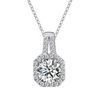 XMZ018 925 Silver Moissanite Diamond Necklace Square Diamond Neck Chain, Specification:, XMZ018 1 Carat, XMZ018 2 Carat XMZ018 1 Carat