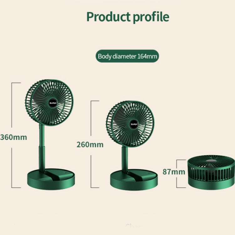 Portable Folding Fan Retractable Floor Standing Fan,Style:, Rechargeable (Green), USB Plug In (Green)