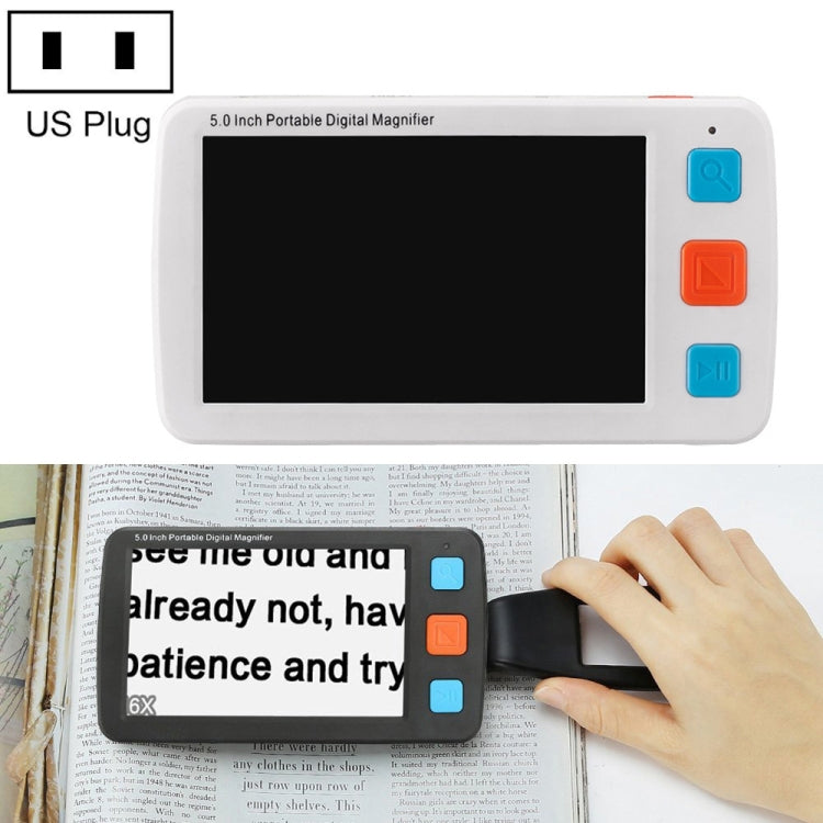 5.0 inch Portable HD Electronic Vision Aid Low Vision Magnifying Glass Reader, US Plug, US Plug White, US Plug Black US Plug White White