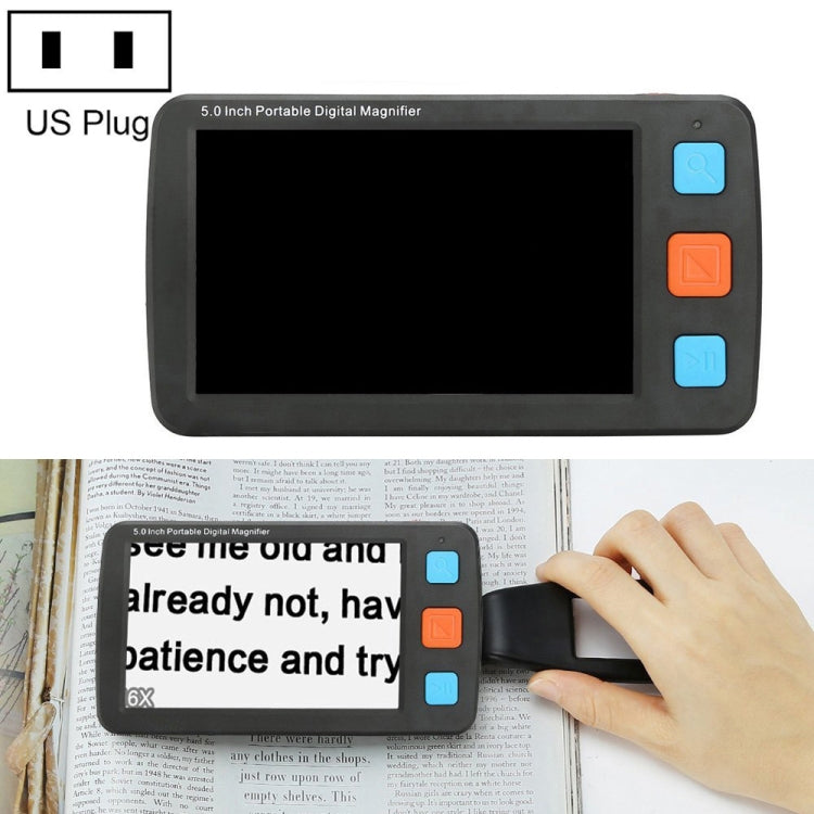 5.0 inch Portable HD Electronic Vision Aid Low Vision Magnifying Glass Reader, US Plug, US Plug White, US Plug Black – Lanyard, TPU US Plug Black Black