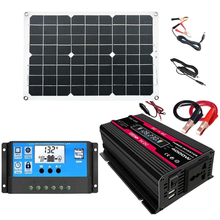 Solar Power System Inverters+30A Controller+18W 18V Solar Panel, Black 12V To 220V, Black 12V To 110V, Red 12V To 220V, Red 12V To 110V Black 12V To 220V
