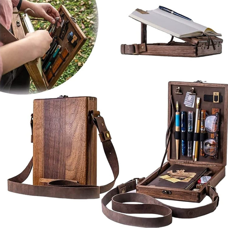 Multifunctional Artist Writer Brush Tool Storage Wooden Box, Wooden Box