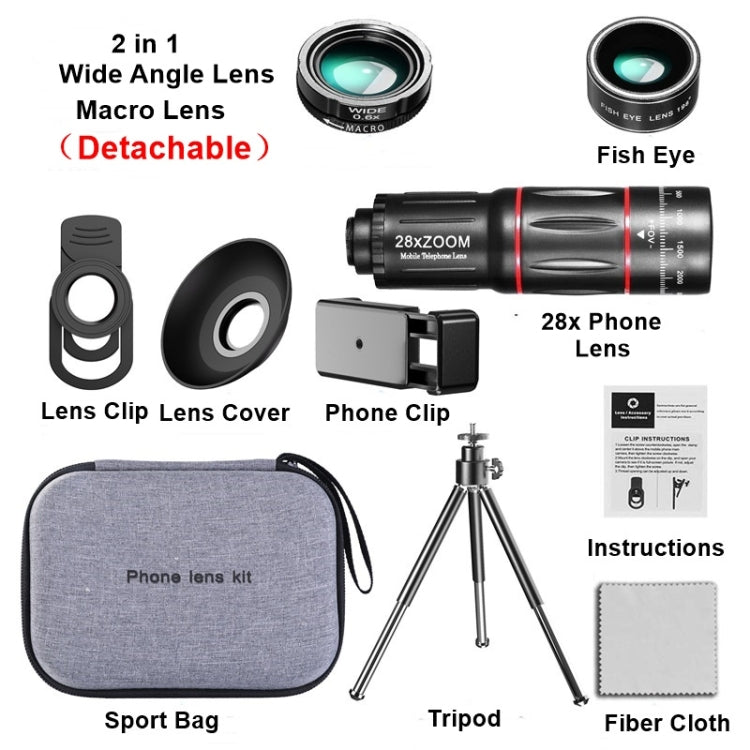 Camera Lens – Mobile Phone Universal Lens Telescope 28X + Wide Angle 0.6X + Macro 20X...