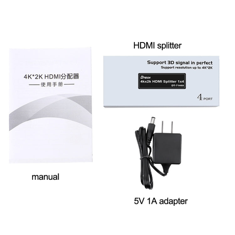 DTECH DT-7144A HDMI 2.0 1 In 4 Out 4K X 2K HD Video Splitter, CN Plug, DT-7144A – Wear-resistant, TPU, Non-slip