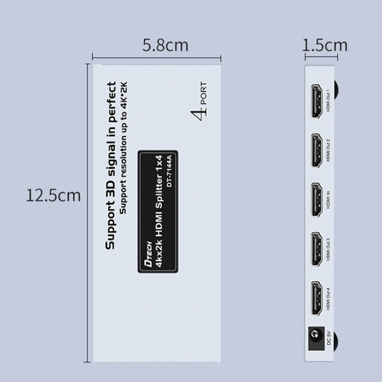 DTECH DT-7144A HDMI 2.0 1 In 4 Out 4K X 2K HD Video Splitter, CN Plug, DT-7144A – Wear-resistant, TPU, Non-slip