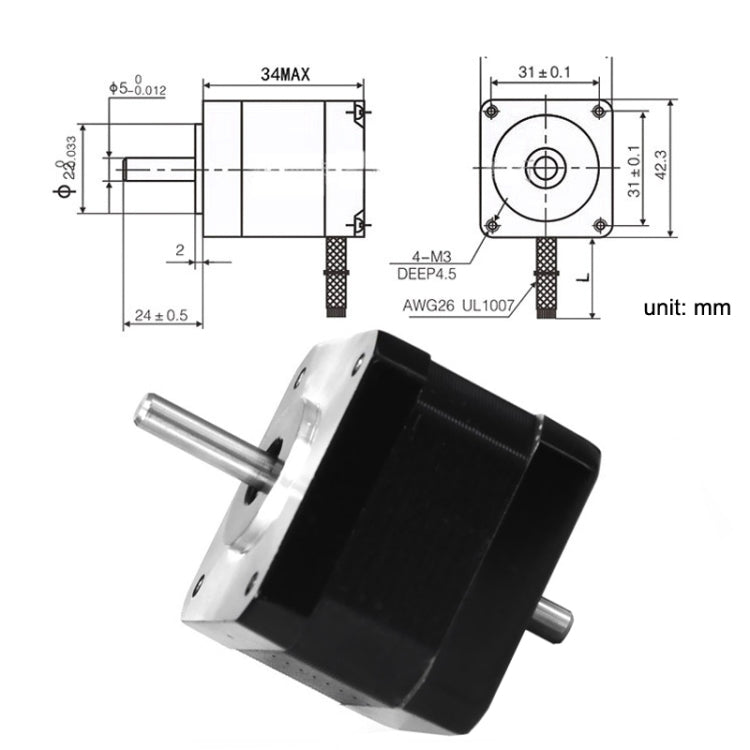 42BYGH34-1304B 1.3A 0.30N 3D Printer 42-Step Moto Dual Output Shaft Carving Machine, 42BYGH34-1304B