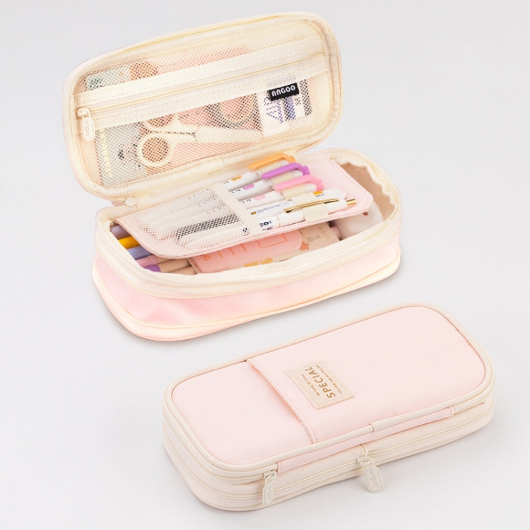 Macaron Double-Layer Retractable Large Capacity Pencil Case Pink