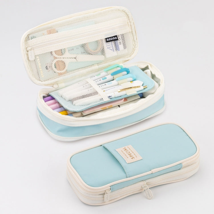 Macaron Double-Layer Retractable Large Capacity Pencil Case Light Blue