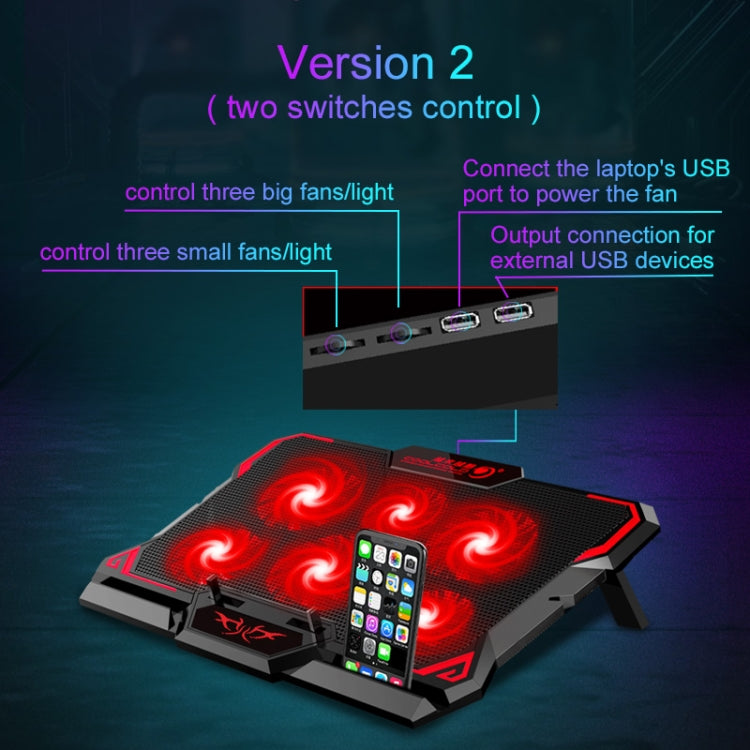 CoolCold 17inch Gaming Laptop Cooler Six Fan Two USB Port 2600RPM Laptop Cooling Pad – TPU